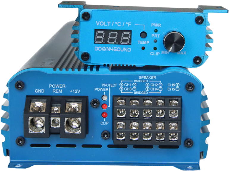 DOWN4SOUND MM1005 (MINI MAXX) - BLUE | 1100W RMS MINI 5 CH CAR AUDIO AMPLIFIER