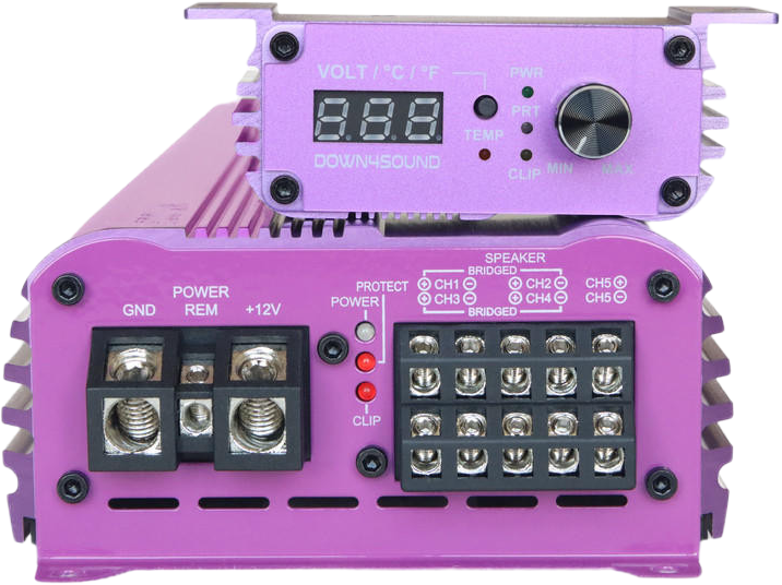 DOWN4SOUND MM1005 (MINI MAXX) - PURPLE | 1100W RMS MINI 5 CH CAR AUDIO AMPLIFIER