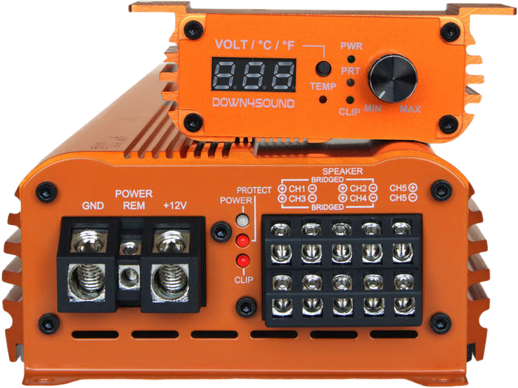 DOWN4SOUND MM1005 (MINI MAXX) - ORANGE | 1100W RMS MINI 5 CH CAR AUDIO AMPLIFIER