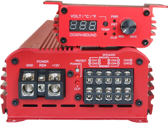DOWN4SOUND MM1005 (MINI MAXX) - RED | 1100W RMS MINI 5 CH CAR AUDIO AMPLIFIER